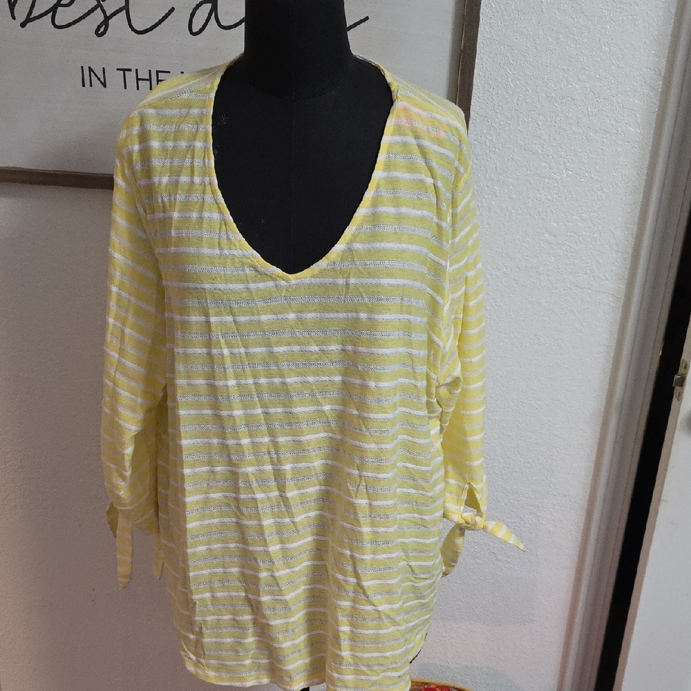 Ruby Rd. Yellow and White Striped Top